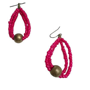 Neon Pink Beaded Bead Earrings